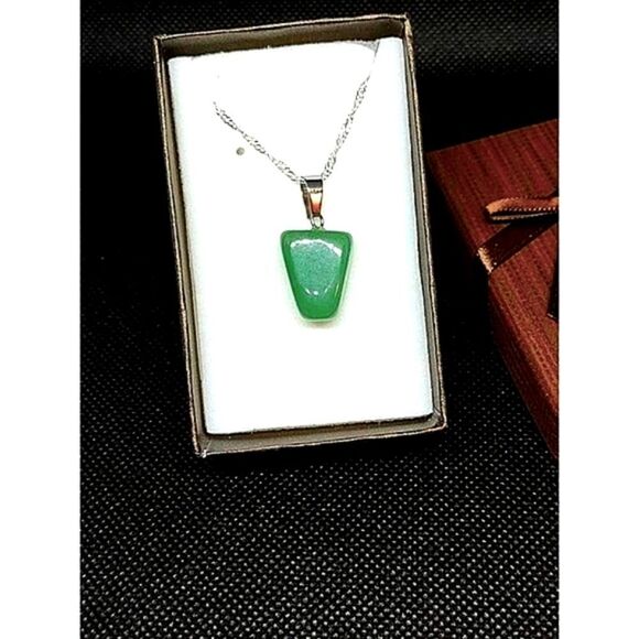 JADEITE STONE PENDANT & STERLING SILVER CHAIN NECKLACE HANDMADE - Picture 8 of 8